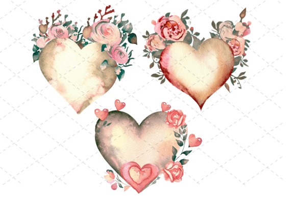 3 Vintage Watercolor Heart Bundle: Editorial Illustrations