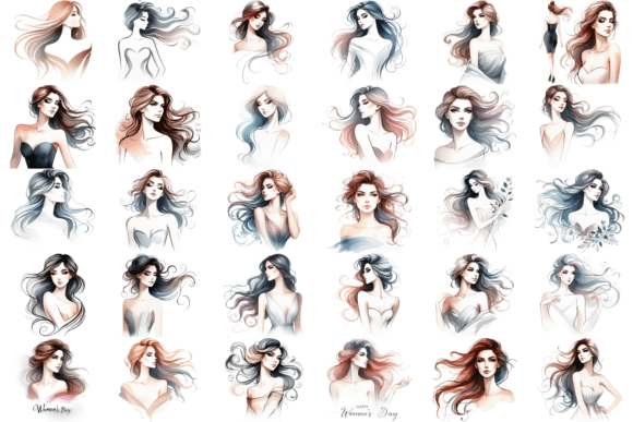 30 Watercolor Women's Day Illustrations Bundle