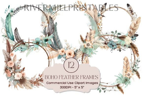 Boho Feather Frames Illustrations for Crafting