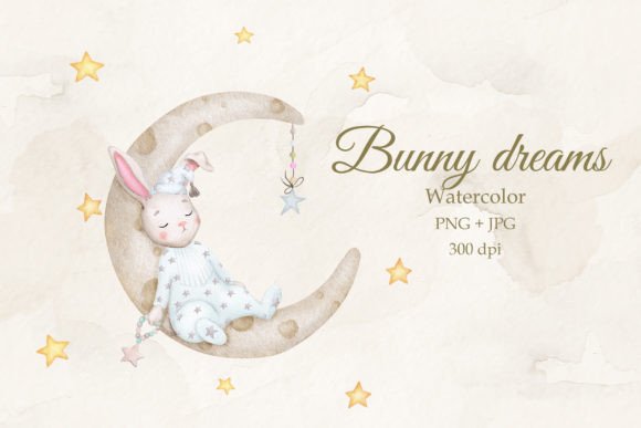 Cute Bunny on the Moon Illustrations for Editorial Design