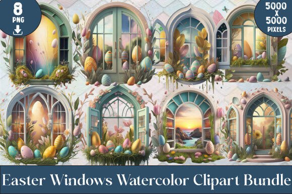 Easter Windows Watercolor Clipart Bundle: Illustrations Review