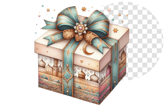 Eid Joy Watercolor Gift Box Clipart Illustrations
