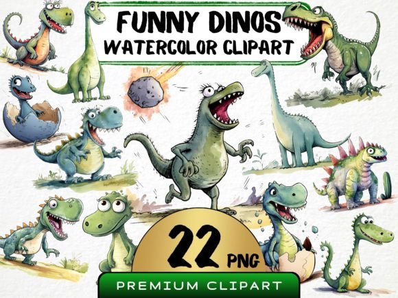 Funny Dino Clipart: Watercolor Illustrations for Branding