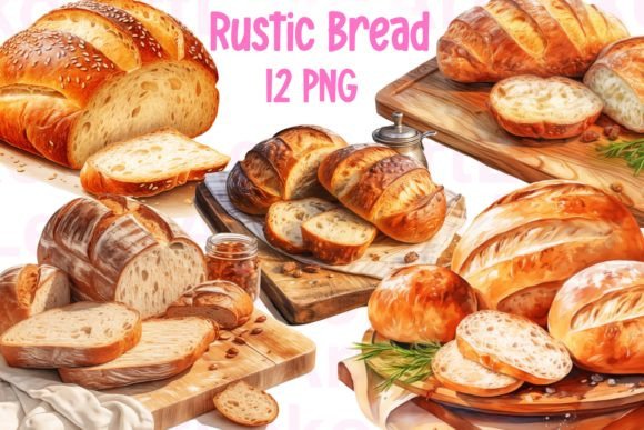 Rustic Bread Watercolor Clipart for Embroidery