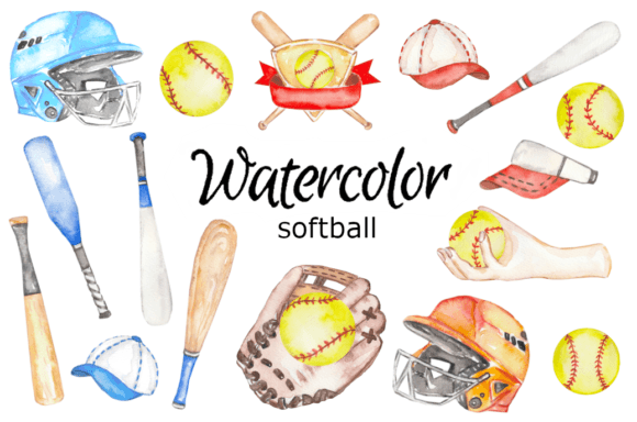 Softball Watercolor Clipart: Illustrations for Branding