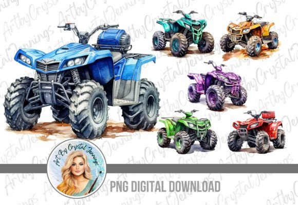 Watercolor 4 Wheeler ATV Riding PNG Illustrations