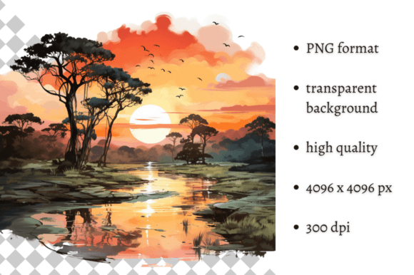 Watercolor African Sunset PNG Clipart Illustrations