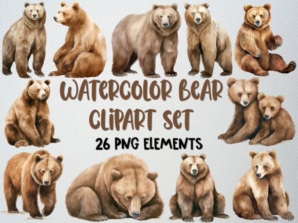 Watercolor Bear Clipart for Real Embroidery Projects