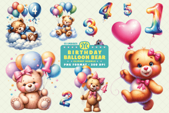 Watercolor Birthday Balloon Bear Illustrations Review