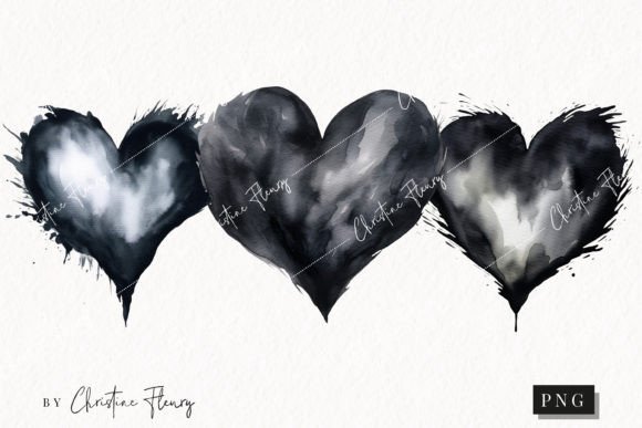 Watercolor Black Heart PNG Valentine's Illustrations Review