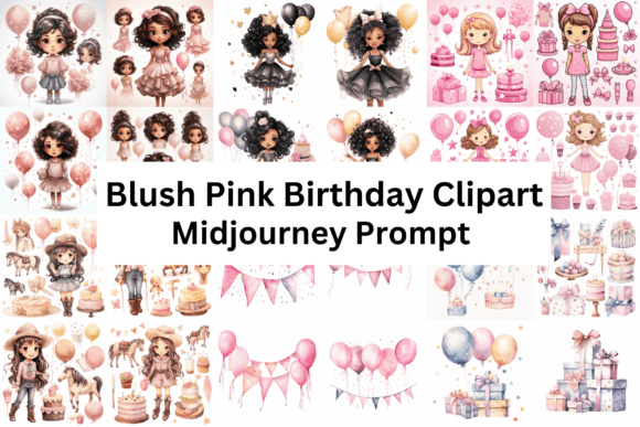 Watercolor Blush Pink Birthday Clipart Illustrations