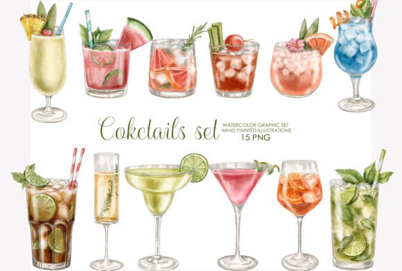 Watercolor Cocktails Clipart Collection: Illustrations Review