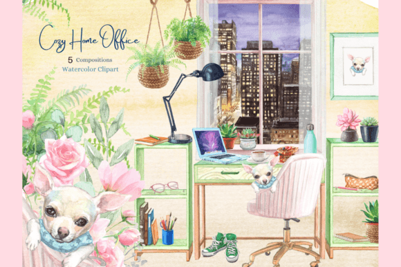 Watercolor Cozy Home Office PNG Review