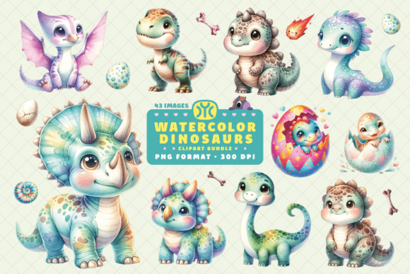 Watercolor Cute Dinosaurs Clipart: Illustrations Review