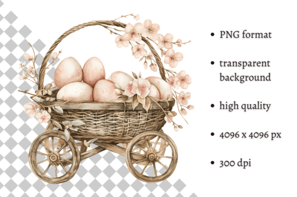 Watercolor Easter Wheelbarrow Clipart Illustrations