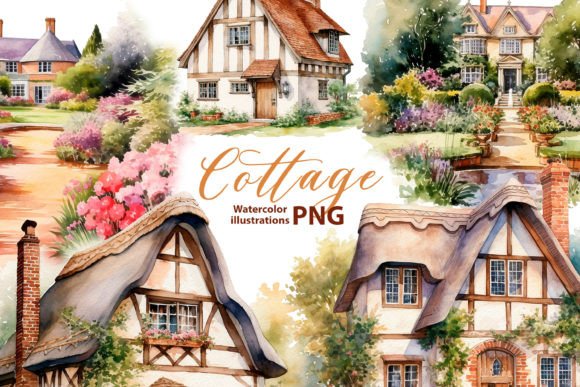 Watercolor English Cottage Illustrations for Editorial Design