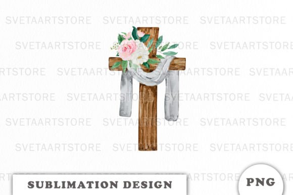 Watercolor Floral Cross Sublimation Png Illustrations