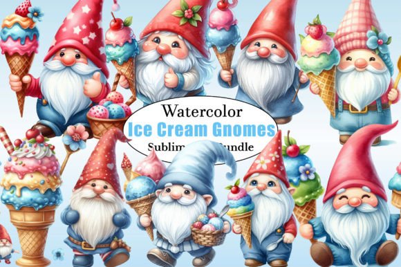 Watercolor Ice Cream Gnomes PNG Bundle Freebies Review