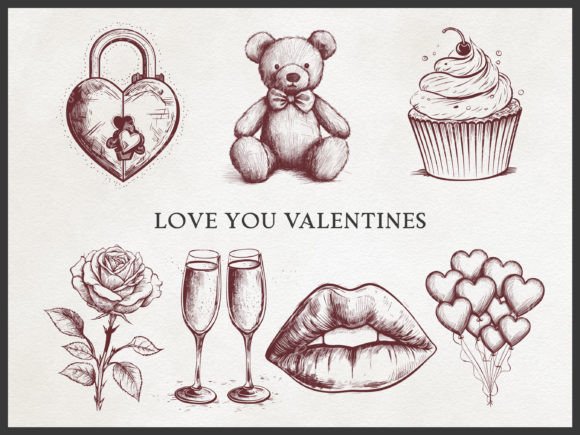 Watercolor Love You Valentines Clipart Illustrations