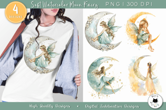 Watercolor Moon Fairy Clipart: Illustrations for Branding