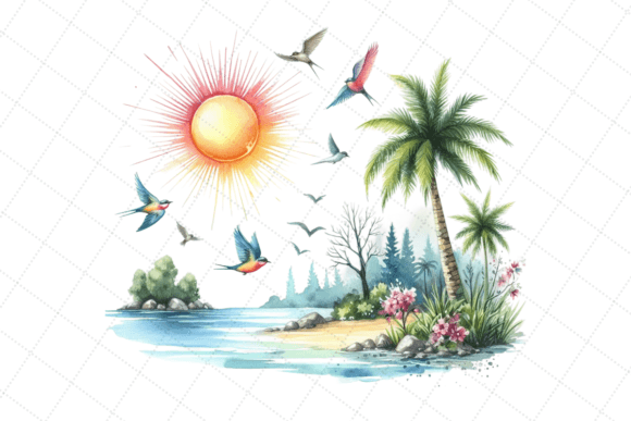 Watercolor Nature Scene PNG for Illustrations