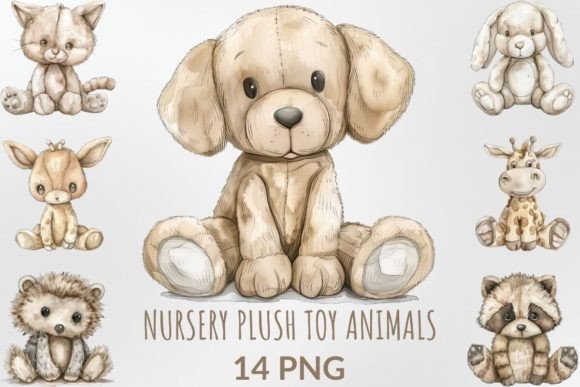 Watercolor Nursery Plush Toy Animals Illustrations