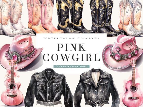 Watercolor Pink Cowgirl Clipart Bundle: Illustrations Review