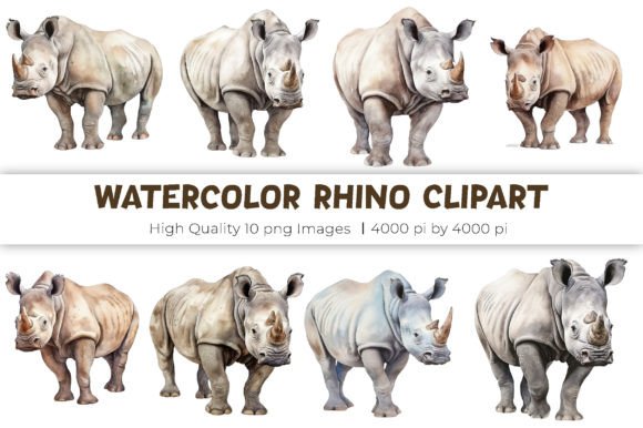 Watercolor Rhino Clipart for Local Business Illustrations