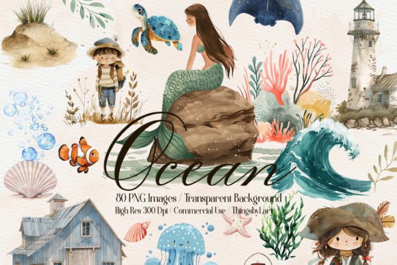 Watercolor Sea Ocean Underwater PNG Illustrations