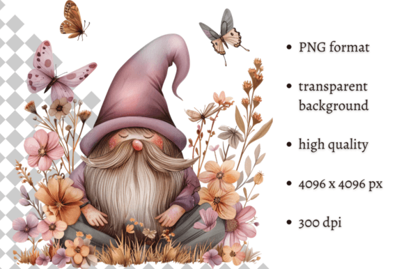 Watercolor Spring Floral Gnome Clipart Illustrations