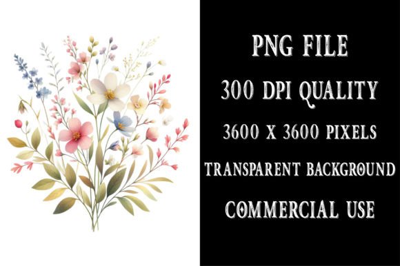 Watercolor Spring Wild Flower Clipart Illustrations