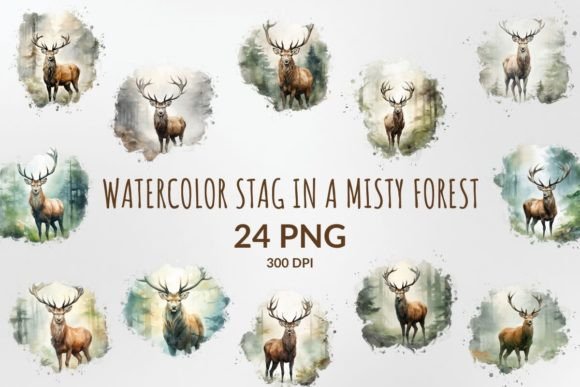 Watercolor Stag in a Misty Forest Illustrations Review