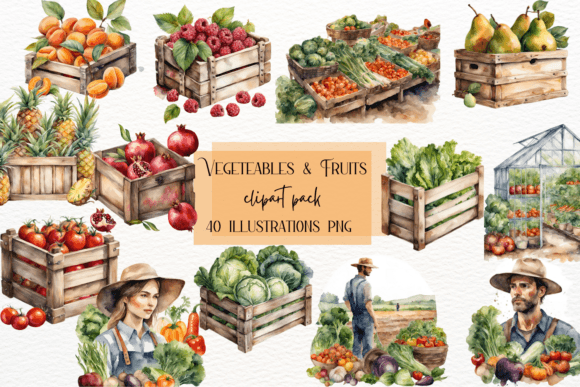 Watercolor Vegetables and Fruits Clipart for Embroidery
