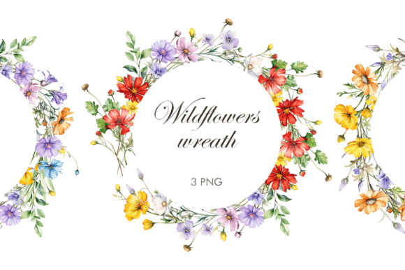Watercolor Wildflowers Wreath Clipart Illustrations
