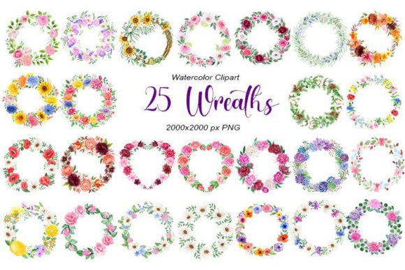 Watercolor Wreaths PNG: Illustrations for Client Cards