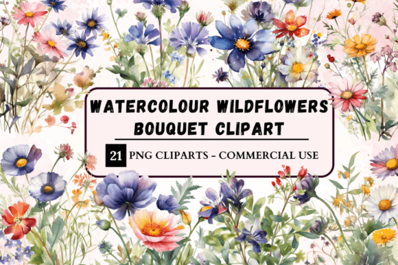 Watercolour Wildflowers Bouquet Clipart Illustrations