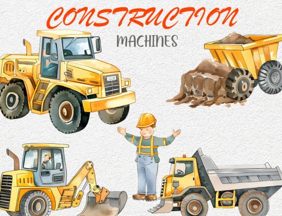 Yellow Construction Machines Watercolor: A Stitch Test